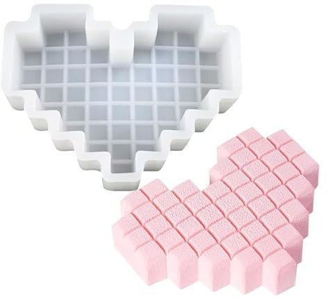 Pixel Heart Cake & Dessert Form Ideal For Valentine's Day & Double Seventh Festival French Chocolate Melting Chocolate Wafers for Chocolate Fountains (White, 18x13.8x4.5cm)
