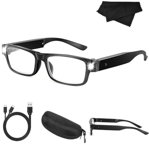 Gafas de lupa con luz 300% con luz, lupa LED con banda para la cabeza, carga USB, para trabajos de costura, gafas de lupa con luz para usuarios de gafas, lupa de lectura manos libres con luz para (B)