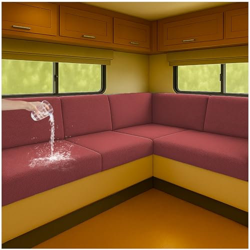 NNSMUN Stretch Bezüge für Wohnwagenpolster wasserdichte rutschfeste Sitzbezüge mit Kordelzug, Elastische Sofa Sitzkissenbezüge für Wohnmobil, Caravan, Innenbereich (Rot,L 190-220cm,W 40-65cm)