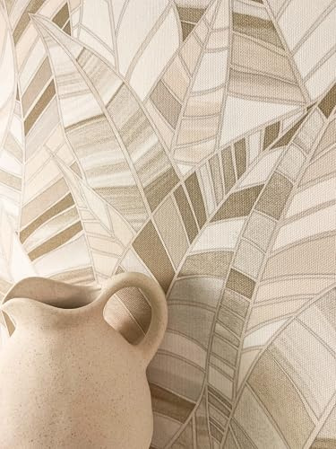 Newroom Tapete Beige Vlies Palmenblätter - Tropisch Dschungel Blätter Mustertapete für Wohnzimmer Schlafzimmer