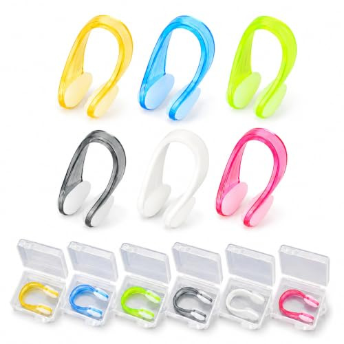 OulQinyhome 6 Pinzas de Nariz para Natación de Silicona Multicolor Antideslizantes y Impermeables con Caja de Almacenaje Apto para Adultos Niños y Principiantes