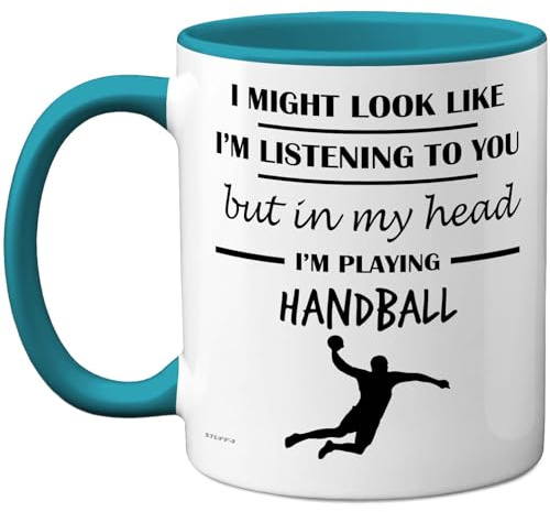 Stuff4 Handball, in My Head Mug | Funny Gift for Handball Lover Women and Men, 11oz Premium Ceramic Dishwasher Safe Light Blue Handle Mugs Novelty Cup
