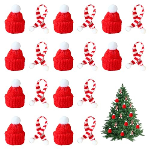 20 Stück Mini Weihnachtsmütze Und Schal,Weihnachtsmütze Deko,Filz Zum Basteln Weihnachten Basteln,Nikolaus Mütze,Weihnachts Tischdeko Weihnachten Für Weihnachten Weihnachtsbaum Und Andere Dekorationen