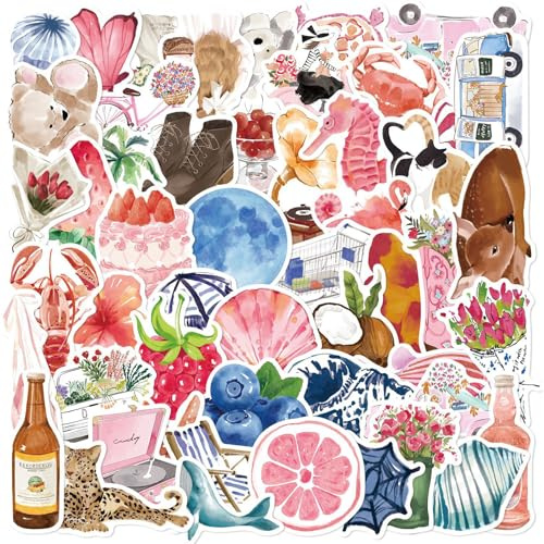 50 Pcs Aesthetic Stickers, Waterproof Vinyl Stickers for Laptop, Water Bottle, Journal, and Creative Projects, Versatile Designs for Personalization (A)
