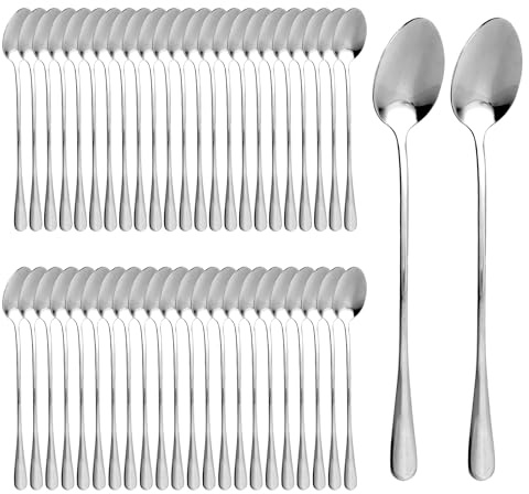 LDXDRU 48 Stück Latte Macchiato Löffel Set 19.5cm Longdrinklöffel aus Edelstahl, Kaffeelöffel Teelöffel lang Rührlöffel für Eiskaffee Eistee Milchshake Eisbecher Cocktails