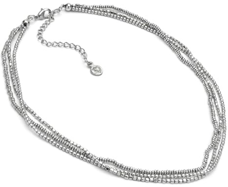 VLNET® | Vestopazzo collana girocollo a 3 fili con mini pepite | placcata in argento | lavorazione artigianale | lunghezza 38+8 cm |MI1513