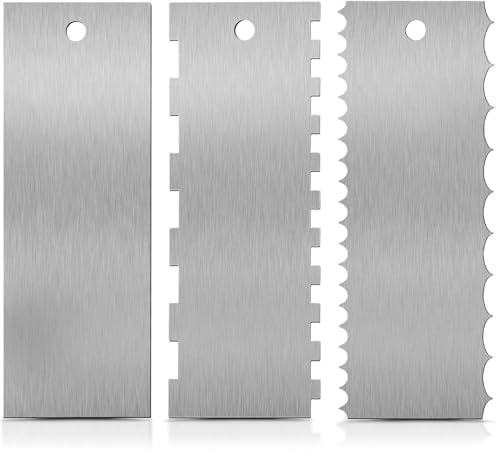 SenseYo 3 Pcs 9 Inch Stainless Steel Cream Cake Scraper Smoother Comb with Double Sides for Decorating Icing Mousse Butter