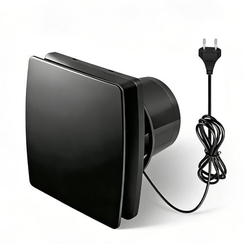 Extractor de Air 100 mm, 95 m³/h IPX2 Negro Ventilador Silencioso, Ventilador de Baño con Válvula de Cheque, 1m Cable de alimentación, para Baño, Inodoro, Garaje, Oficina
