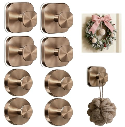 FOLAI Suction Hooks for Shower,No Drill Towel Hooks for Bathroom, Shower, Kitchen, and Mirrors,Hanging Towels,Robe,Stainless Steel,Towel Holders(8,Rose Gold