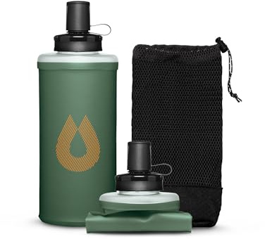 HydraPak PackFlask 500ml – Wasserflasche mit Gurtbefestigung für Rucksäcke. Freihändig nutzbare, praktische, ultraleichte und faltbare Softflasche für Wanderungen und Rucksacktouren – Salbeigrün
