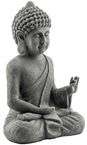 Outsunny Statue de Jardin Sculpture de Bouddha Assis Extérieur Gris Foncé | Oxyde de Magnésium, Décoration Spirituelle, pour Intérieur, Jardin, Patio, Cour