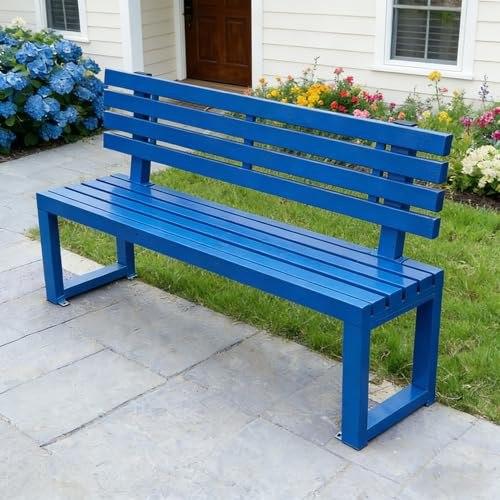 yurstcggh Sitzbank mit Lehne,Gartenbank,für 2-3 Personen,Outdoorbank Holz,Holzbank Outdoor Pulverbeschichtet,Outdoor Bank mit 400kg Tragfähigkeit,Parkbank für Garten,Balkon,Terrasse 120cm/4ft Blau