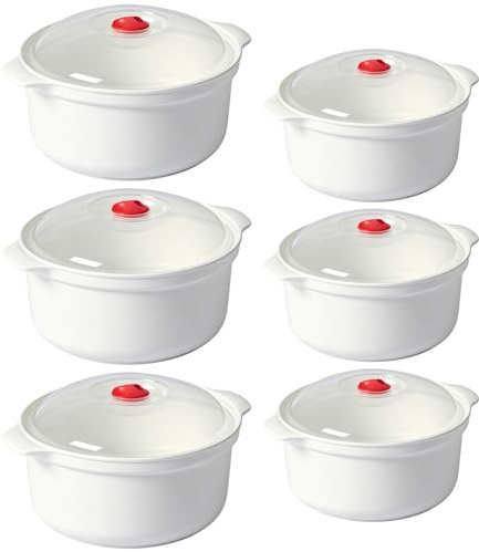 FARYODI Set di 6 stoviglie per microonde con coperchio, contenitori rotondi con valvola per vapore, lavabili in lavastoviglie, adatti al microonde e al congelatore, per la preparazione dei pasti e la