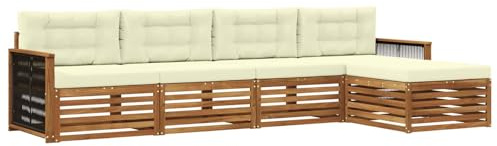 vidaXL Outdoor-Sofagarnitur mit Kissen 5 pcs Natur und Creme, Garten, modernes Outdoor-Sofa, Sitzgruppe für die Terrasse, gemütliche Loungemöbel