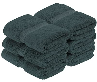 Superior Egyptian Cotton Plush & Absorbent, Face Towel Set of 6, Teal