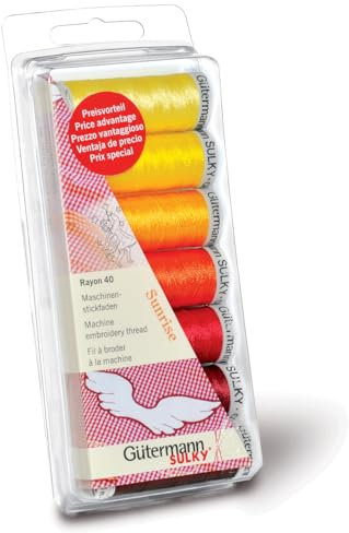Gutermann - Set di fili da ricamo per macchina da cucire, in 100% viscosa Rayon 40, colore Sunrise