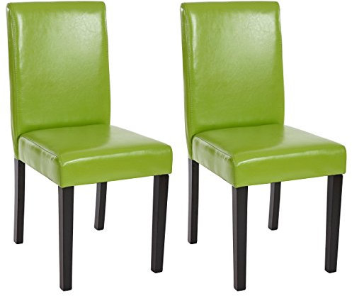 Mendler 2er-Set Esszimmerstuhl Stuhl Küchenstuhl Littau - Kunstleder, grün, dunkle Beine