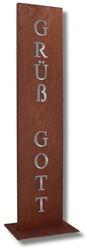 Rostikal Gartenschild Grüß Gott 71 x 15 cm - Ausgefallenes Türschild in Rostoptik für Moderne Gartendeko - Nachhaltig und Wetterfeste Gartendeko für Eingangsbereich