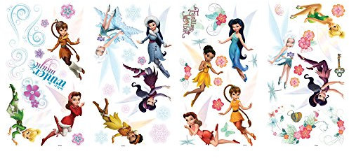 RoomMates Disney Fairies Geheimnisse der Flügel Wandaufkleber - Riesen Tinkerbell & Feenfreundinnen - Vinyl - Cartoon - Für Kinder - Weiß - Selbstklebend - Ideal für Wände, Türen, Schränke