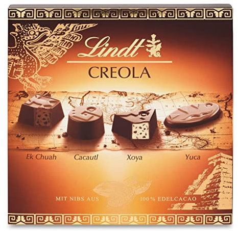 Lindt Schokolade - Creola Pralinen | 100 g | Pralinés-Schachtel mit 9 Pralinen in 4 köstliche Sorten ohne Alkohol mit Kakao Nibs aus 100 % Edelkakao | Pralinengeschenk | Schokoladengeschenk