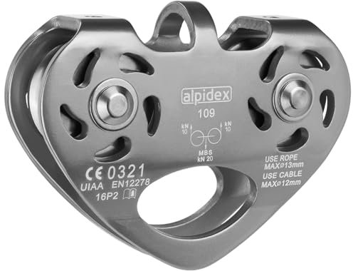 ALPIDEX Seilrolle Tandem Pulley Umlenkrolle Doppelseilrolle - geeignet für Stahlseile 8-12 mm Ø und Textilseile bis 13 mm Ø, Farbe:Silber