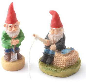 SET OF 2 FAIRY GARDEN MINIATURE GNOMES ONE IS FISHING AND THE OTHER DIGGING