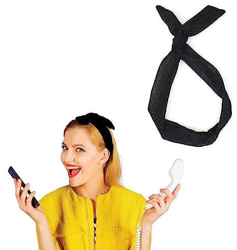 Lizzy Wired Hair Headband | Retro Rockabilly Adjustable Plain & Printed Wire Headbands Hair Accessory Head Wrap Vintage Various Colour & Designs (Plain Black, One Size)