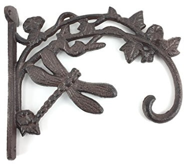 Crispe home & garden Rustikaler Wandhaken Libelle - Pflanzenhalterung für Hanging-Basket, Blumenampeln u.v.m, aus Gusseisen – Länge 19,5 cm