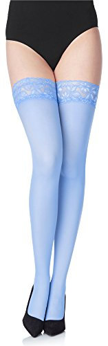 Merry Style Damen halterlose Mikrofaser 40 DEN Strümpfe mit Spitze MS 791 (Blau-791, XL-XXL (46-50))