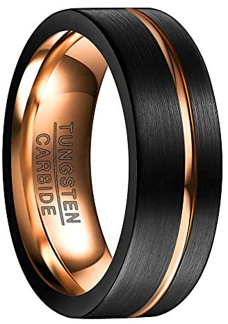 NUNCAD Ring Men/Women Fashion schwarz+Gold 8mm breit aus Wolframcarbid Matt Design in der Oberfläche für Hochzeit Verlobung Größe 66.0 (21.0)