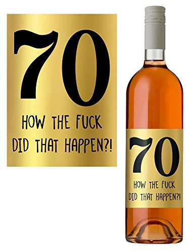 70th Birthday Wine Bottle Label in Metallic Gold for Men & Women
