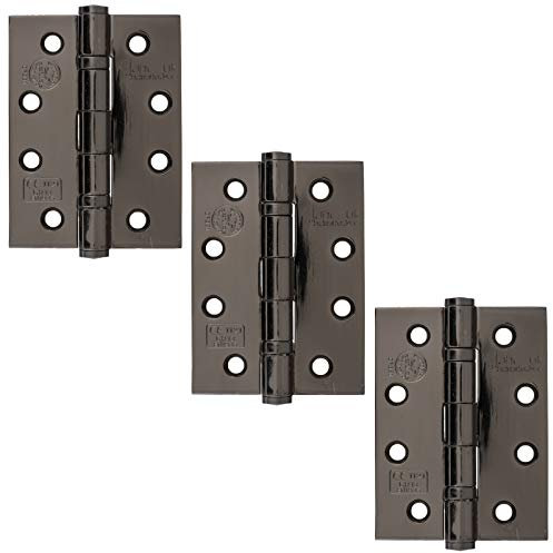 D&H™ 4 x 3 Inch - 102mm x 76mm Ball Bearing Fire Door Hinge Set (3 Hinges) Polished Black Nickel Grade CE13 - Premium UK Quality