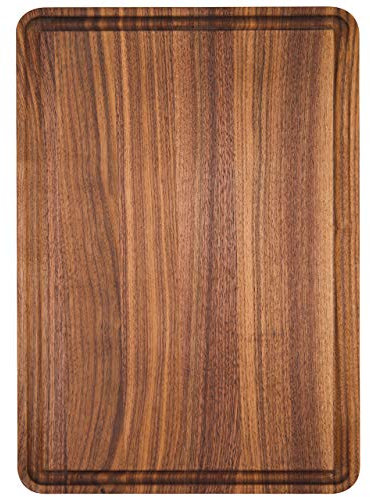 AtoHom Planche à découper réversible en bois de noyer américain avec rainure de jus, épais, bloc de boucher pour découper et sculpter les bords de service 12x8x0.8 inch