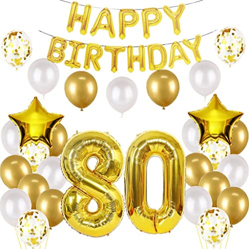 Oumezon 80.Geburtstag Dekoration Luftballons Gold Set,80 Geburtstagsdeko Gold Set mädchen Herren Damen Junge, 80 Geburtstag Dekoration,Happy Birthday Ballon Deko 80 Deko Folienballons