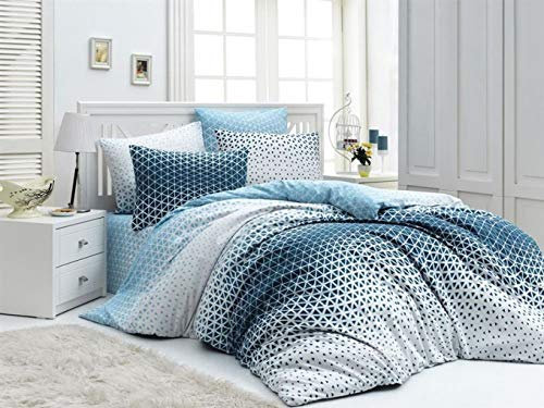 KESTEX Bettwäsche 2er Set Stripe and Points BLAU WEIß 135x200 +80x80 cm Reissver