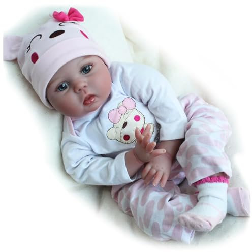 ZIYIUI 22 Pouces 55 cm Poupée Poupon Réaliste Bebe Reborn Fille en Silicone Souple Poupon Cheveux Longs Bébé Reborn Pas Cher Nouveau né Cadeau de Noël