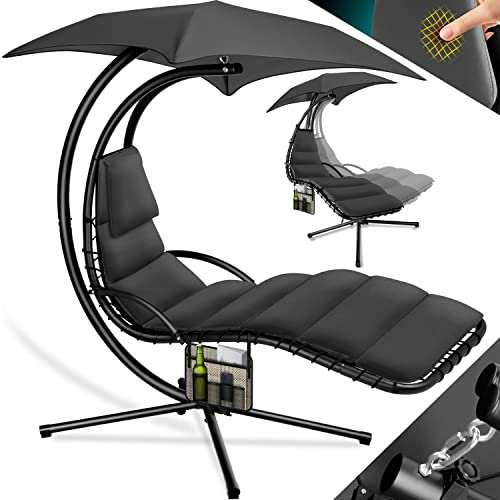 KESSER® Schwebeliege mit Sonnenschirm, Hängeliege, Sonnenliege H200, L194, B100 cm, Relaxliege, Schaukelliege Hängematte, bis 120 kg belastbar, Auflagen - Nackenkissen, Inkl. Tasche