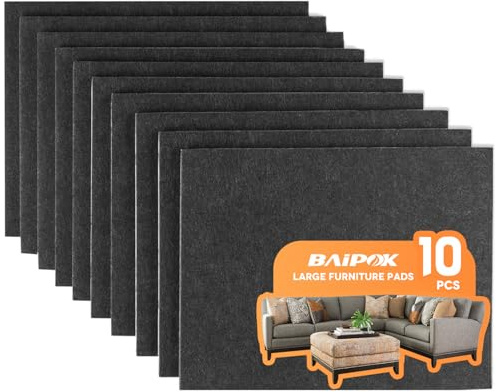 Felt Furniture Pads 10pcs 8 x 6 Adhesive Large Felt Pads, Cuttable Chair Leg Pads, Hardwood Floor Protectors for Furniture, Black