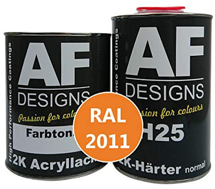 Alex Flittner Designs Vernice acrilica 2 K per auto, 1,5 kg, RAL 2011, colore arancione intenso lucido, con indurente