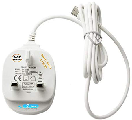 For Oppo A15/ F9 (F9 Pro) / F11 Pro / A8 / A12 / A31 - Mains Charger Adapter MICRO USB Fast Charger UK 3 Pin Reversible Connector (WHITE)