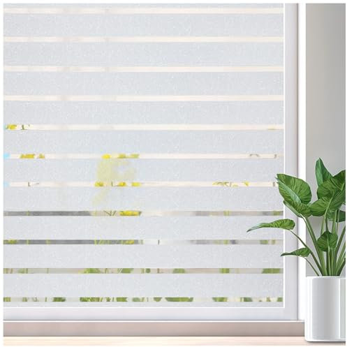 Lifetree Window Film Privacy for Glass Windows Frosted Stripe Patterns Static Cling No Glue UV Protection Window Sticker Cover for Home Office (Frosted, 44.5 * 300cm)