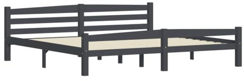 vidaXL Massivholzbett Doppelbett Bettgestell Bett Holzbett Bettrahmen Lattenrost Schlafzimmerbett Schlafzimmermöbel Dunkelgrau Kiefer 200x200cm