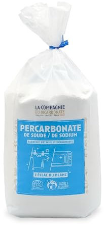 Percarbonate de Soude - Flacon 2kg Rechargeable - Puissant Blanchissant Lessive, Taches, Neutralise Calcaire, Désodorise Linge - La Compagnie du Bicarbonate, Fabriqué en France, Sans Additif