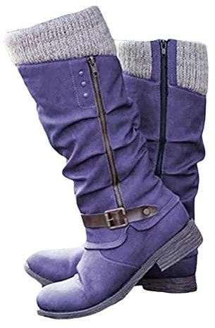 Minetom Stivali Donna Biker Boots Motociclista Stivali Ecopelle Foderato Caldo Cerniera Scarpe Autunno Inverno Stivali da Equitazione B Viola 36 EU