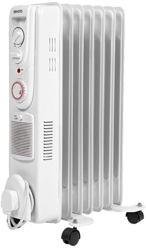 Devola 2000W 7 Fin Oil Filled Radiator, Low Energy Electric Heater with Thermal Fuse for Overheat Cut Off, Adjustable Heating Dial, Turbo Heating Option via PTC Fan, 24 Hour Timer - DVSOR7F20W (White)