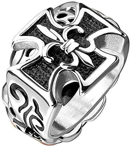 Taffstyle Biker Rocker Ring Biker Croix Fleur de Lys