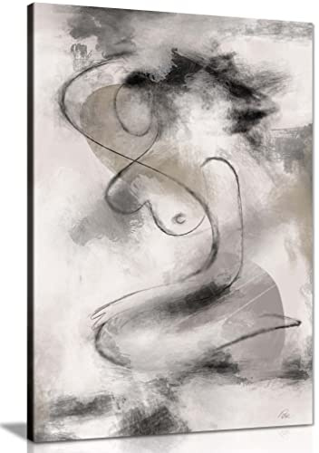 Panther Print Fine Art Prints Woman Nude Art Abstract Painting Artistic Framed Canvas Print, Pictures for Home Walls, Bedroom, Living Room & Bathroom Decor 46x31cm (18x12in)