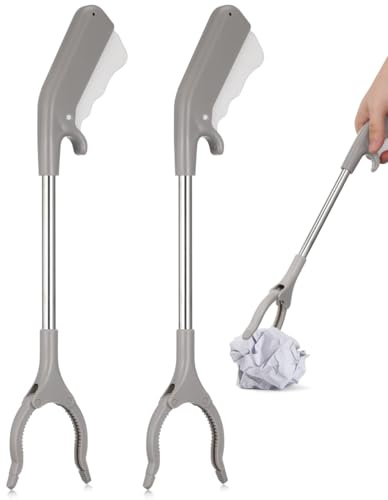 Cabilock 2 pinzas de basura, pinzas de mano con mango largo, para jardín, pinzas de basura, brazo de agarre, multiusos, para personas mayores, recogida de residuos