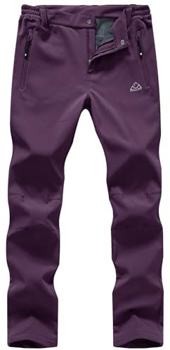 donhobo Damen Gefüttert Winterhose Warm Verdickte Atmungsaktiv Outdoorhose Softshellhose Wasserdicht Winddicht Wanderhose Jogging Berghose (Lila, XXL)