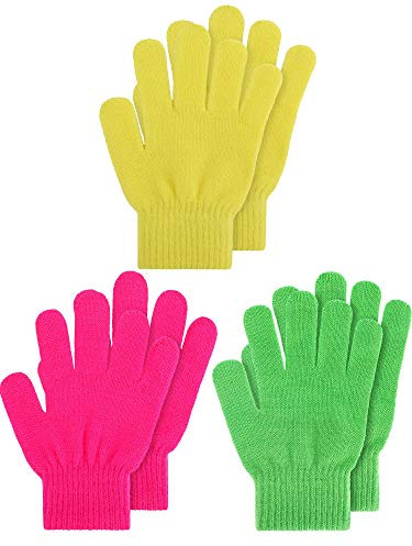 Geyoga 3 Paar Winter Kinder Gestrickte Handschuhe Kinder Strickhandschuhe Elastische Fäustlinge (Hell, S)